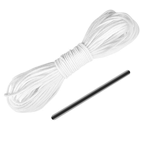 Deyard 20 M Longitud 3 mm Ancho Cordón elástico trenzado/Banda elástica plana Cuerda Bungee + 60 piezas Hebillas ajustables + 30 piezas Almohadillas de nariz para costura y manualidades (blanco)