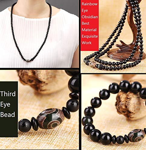 Deykhang Feng Shui Obsidiana 108 Mala Cuentas de Piedra Pulsera Grano de la Piedra del Tercer Ojo del Tigre del Ojo Pulsera para la meditación relajación de la Yoga budistas,For Women