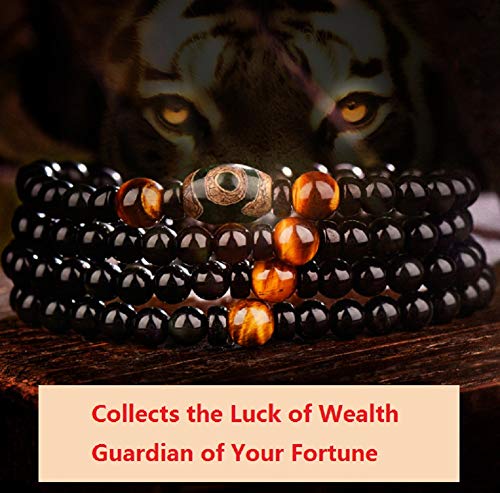 Deykhang Feng Shui Obsidiana 108 Mala Cuentas de Piedra Pulsera Grano de la Piedra del Tercer Ojo del Tigre del Ojo Pulsera para la meditación relajación de la Yoga budistas,For Women