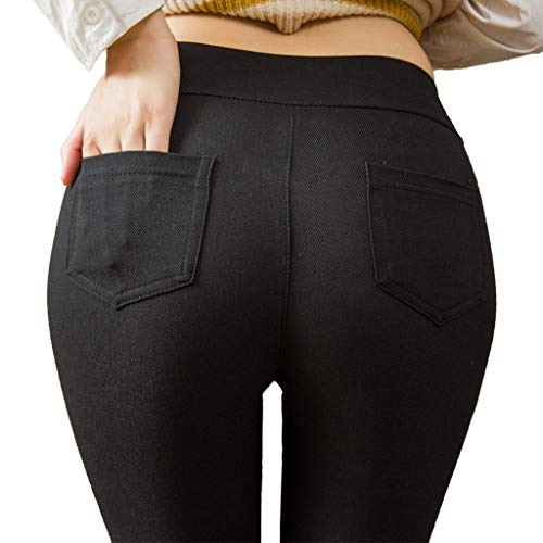 DFDLNL Pantalones Hippie Leggings de Talla Grande Pantalones de lápiz sólido Denim Skinny Professional Running Fitness Gym Leggings Deportivos Pantalón Ajustado L Negro