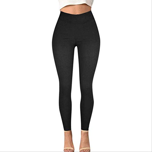 DFDLNL Pantalones Hippie Leggings de Talla Grande Pantalones de lápiz sólido Denim Skinny Professional Running Fitness Gym Leggings Deportivos Pantalón Ajustado L Negro