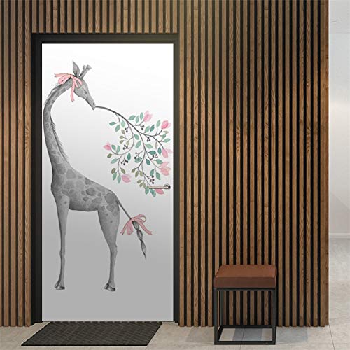 DFKJ Papel Pintado Autoadhesivo de Flamenco, Pegatina de Puerta de Animales de Dibujos Animados Bonitos, decoración del hogar, póster Impermeable, calcomanía Mural A23 95x215cm
