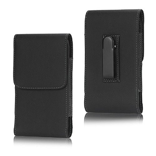 DFV mobile - Leather Flip Belt Clip Metal Case Holster Vertical for AIRIS TM-500 5" DC - Black