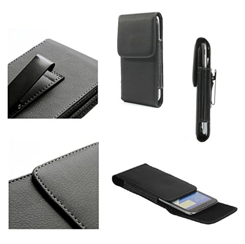 DFV mobile - Leather Flip Belt Clip Metal Case Holster Vertical for AIRIS TM-500 5" DC - Black