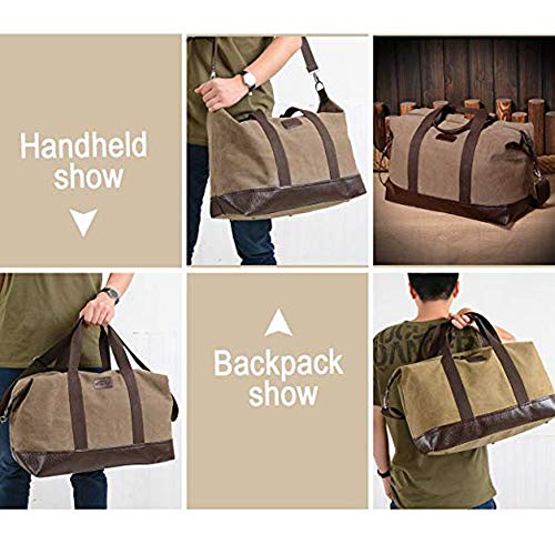 DGSFES Bolso de viaje para hombre Bolso de hombro Bolso de lona de cuero portátil Actividad al aire libre Bolso de trabajo multibolsillo Bolso deportivo de fitness Caqui/Negro/Gris/Marrón-brown