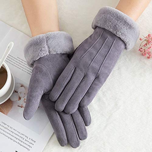 Dgtyui Invierno Mujer Doble Grueso Felpa muñeca cálido Lindo Guantes de Montar Damas Cuero de Gamuza Pantalla táctil Guantes de conducción - C Bean Cyan