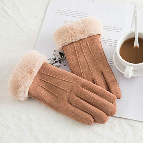 Dgtyui Invierno Mujer Doble Grueso Felpa muñeca cálido Lindo Guantes de Montar Damas Cuero de Gamuza Pantalla táctil Guantes de conducción - C Bean Cyan