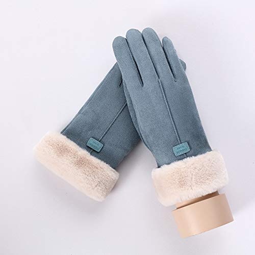 Dgtyui Invierno Mujer Doble Grueso Felpa muñeca cálido Lindo Guantes de Montar Damas Cuero de Gamuza Pantalla táctil Guantes de conducción - C Bean Cyan