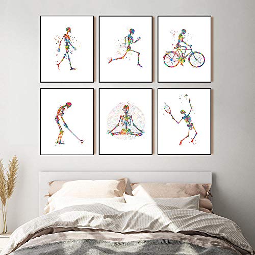 DHLHL Esqueleto en Movimiento Silueta Arte impresión Esqueleto anatomía Caminar Correr Bicicleta Cartel médico Arte de la Pared Lienzo Pintura clínica decoración 30x40cm 12x16 Pulgadas sin Marco