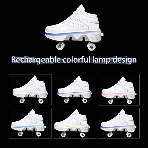 DHTOMC 7 Colores Intermitentes Led High Top Patines De Ruedas Zapatos Retráctiles Técnicos Skateboarding Sport Running Shoes Adecuados para Adultos Y Niños,EUR36