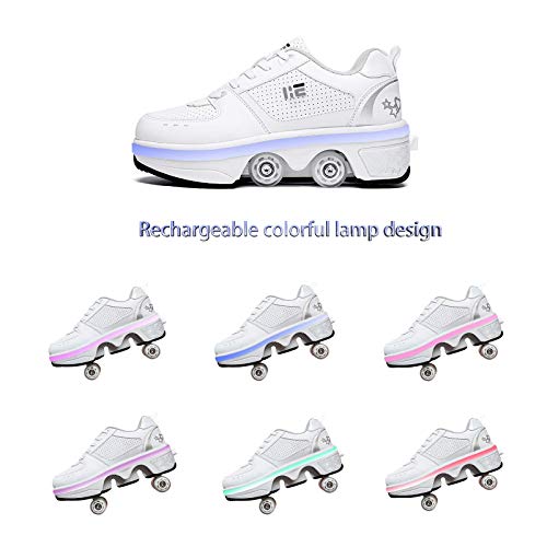 DHTOMC 7 Colores Intermitentes Led High Top Patines De Ruedas Zapatos Retráctiles Técnicos Skateboarding Sport Running Shoes Zapatos Deportivos Unisex,EUR40