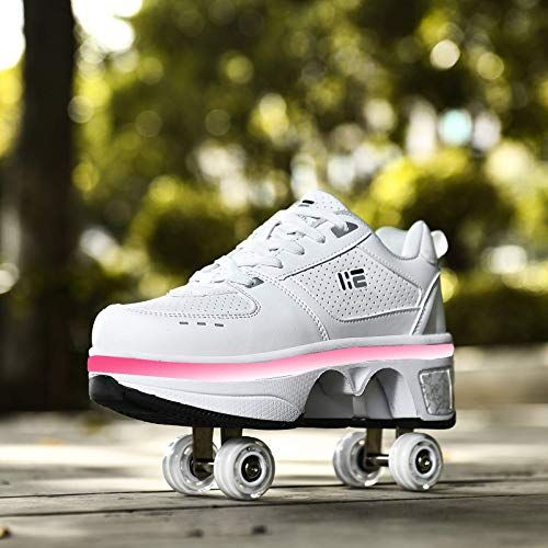 DHTOMC 7 Colores Intermitentes Led High Top Patines De Ruedas Zapatos Retráctiles Técnicos Skateboarding Sport Running Shoes Zapatos Deportivos Unisex,EUR40