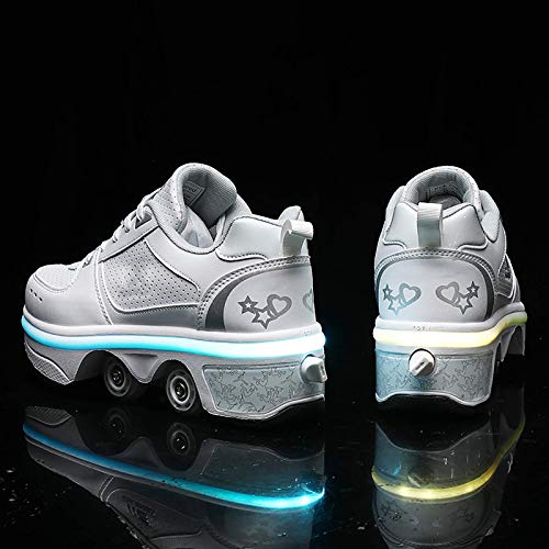 DHTOMC Patines De 4 Ruedas 7 Colores Intermitentes Led High Top Patines De Ruedas Zapatos Retráctiles Técnicos Skateboarding Sport Running Shoes,EUR36