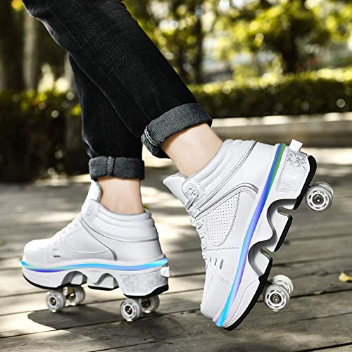 DHTOMC Patines De 4 Ruedas,7 Colores Intermitentes Led High Top Patines De Ruedas Zapatos Retráctiles Técnicos Skateboarding Sport Running Shoes,EUR33