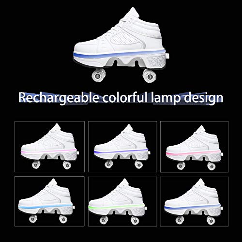 DHTOMC Patines De 4 Ruedas,Kick Roller Shoe Skate Patines De Ruedas Multiusos 2 En 1 Patines con 7 Luces Que Cambian De Color para Principiantes,EUR36 DHTOMC Patines De 4 Ruedas,Kick Roller Shoe Skate Patines De Ruedas Multiusos 2 En 1 Patines con 7 Luces Que Cambian De Color para Principiantes,EUR36