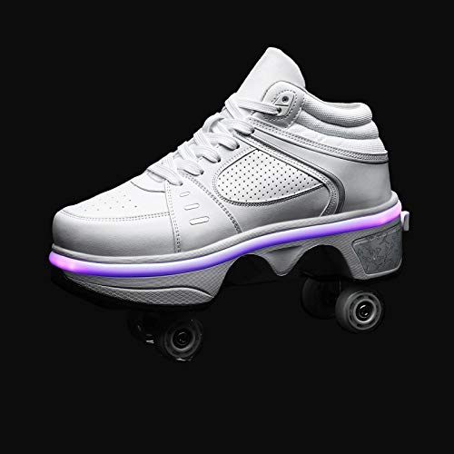 DHTOMC Patines De 4 Ruedas,Kick Roller Shoe Skate Patines De Ruedas Multiusos 2 En 1 Patines con 7 Luces Que Cambian De Color para Principiantes,EUR36