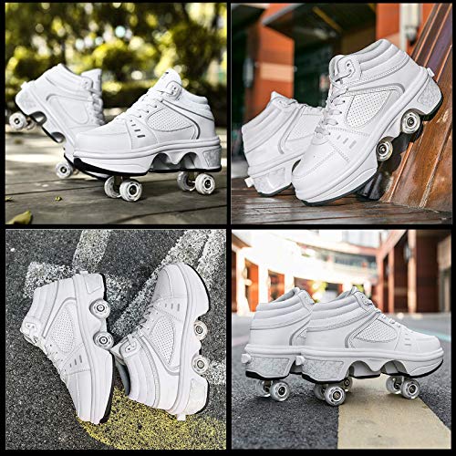 DHTOMC Zapatos Multiusos 2 En 1 Patines con Luz Led,Kick Roller Shoe,deformables Zapatillas De Deporte,patinetas De Cuatro Ruedas Runaway para Regalo Unisex,EUR40
