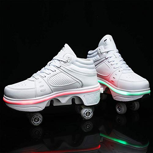 DHTOMC Zapatos Multiusos 2 En 1 Patines con Luz Led,Kick Roller Shoe,deformables Zapatillas De Deporte,patinetas De Cuatro Ruedas Runaway para Regalo Unisex,EUR40