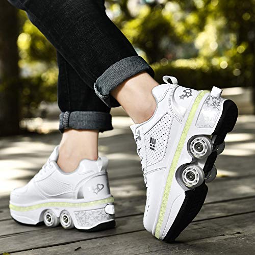 DHTOMC Zapatos Multiusos 2 En 1 Patines con Luz Led,Kick Roller Shoe,deformables Zapatillas De Deporte,patinetas De Cuatro Ruedas Runaway para Regalo Unisex,EUR37 DHTOMC Zapatos Multiusos 2 En 1 Patines con Luz Led,Kick Roller Shoe,deformables Zapatillas De Deporte,patinetas De Cuatro Ruedas Runaway para Regalo Unisex,EUR37