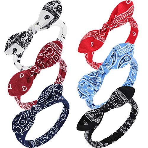 Diadema Bandana de Lazo Bohemia Pañuelo de Cabeza de Nudo Diadema de Orejas de Conejo Elástica Retro para Chicas y Mujeres (6 Piezas, Estilo Paisley 1)