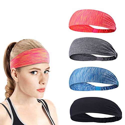 Diadema Deportiva, Cinta Sudor Cabeza Mujer,Diadema Deportiva Mujer Hombre, Cinta la Cabeza Yoga Correr Quick Dry Stretchy Banda de Cabeza,para Correr, Fitness, Ciclismo, Yoga, Baloncesto (4Pack)