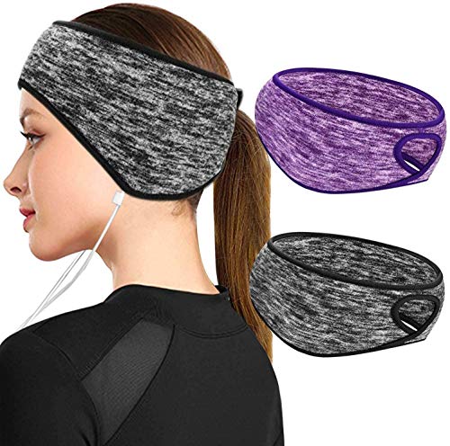 Diadema para correr 2 piezas, diademas de invierno con orificio para coleta para mujeres y niñas, vellón a prueba de viento, cubierta completa térmica, orejeras deportivas para damas, ciclismo, esquí