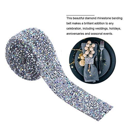 Diamantes de imitación de cristal plateado cinta brillante malla rollo bling artes manualidades decoraciones de eventos 1 yarda 3 cm de ancho (color AB)