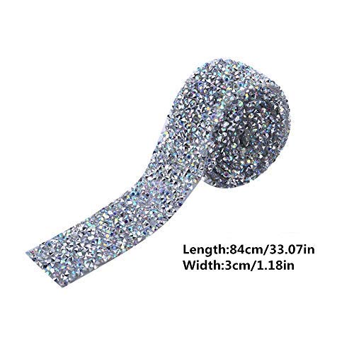 Diamantes de imitación de cristal plateado cinta brillante malla rollo bling artes manualidades decoraciones de eventos 1 yarda 3 cm de ancho (color AB) Diamantes de imitación de cristal plateado cinta brillante malla rollo bling artes manualidades decoraciones de eventos 1 yarda 3 cm de ancho (color AB)