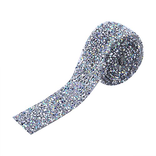 Diamantes de imitación de cristal plateado cinta brillante malla rollo bling artes manualidades decoraciones de eventos 1 yarda 3 cm de ancho (color AB)