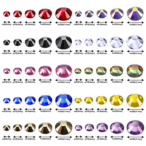 Diamantes de Imitación Hotfix Gemas Planas de Vidrio Hierro en Pegamento Cristales AB 5 Tamaños 2-6,5 MM (SS6-SS30) en Caja de Almacenaje con Pinza y Herramienta de Selección (5000 Piezas) 
