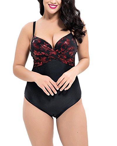 DianShao Mujer Bikini Pechos Grandes Tallas Grandes Bañadores Bodycon Traje De Baño Rojo 46