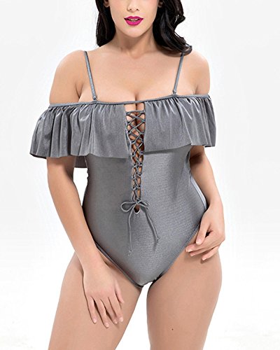 DianShao Mujer Bikini Tallas Grandes Bañadores Bandeau Push Up Traje De Baño Gris 46