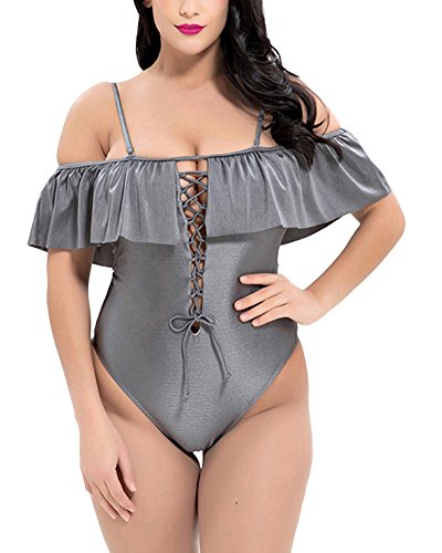 DianShao Mujer Bikini Tallas Grandes Bañadores Bandeau Push Up Traje De Baño Gris 46