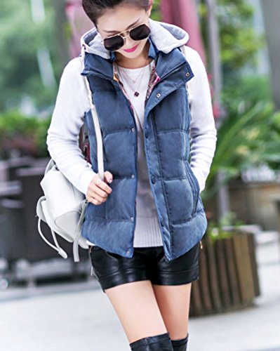 DianShao Mujer Chaleco con Capucha Sin Mangas Cazadoras De Invierno Abrigos Calentar Azul S DianShao Mujer Chaleco con Capucha Sin Mangas Cazadoras De Invierno Abrigos Calentar Azul S