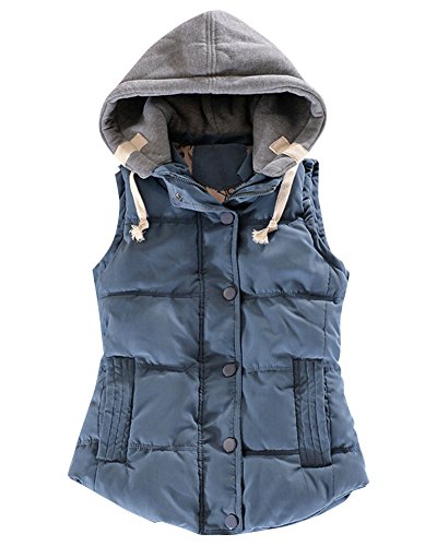 DianShao Mujer Chaleco con Capucha Sin Mangas Cazadoras De Invierno Abrigos Calentar Azul S DianShao Mujer Chaleco con Capucha Sin Mangas Cazadoras De Invierno Abrigos Calentar Azul S