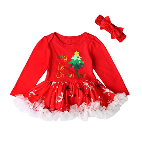 Diaod Vestido de Princesa para niñas de Navidad, Conjunto de Diadema, Conjuntos de Navidad para niños pequeños, Vestidos de Fiesta Rojos, Conjuntos de Diadema (Size : 9-12 Months)