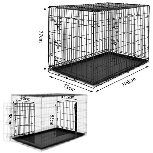 Dibea DC00494, Jaula Plegable de Metal para Perro, Gato y Mascota (2 Puertas), 106 x 71 x 71 cm