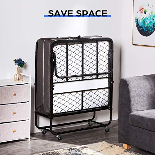 DICTAC Cama Plegable 90 x 200 cm Cama de Invitados con colchón de Espuma viscoelástica de 13 cm de Espesor,Cubierta de Polvo y Ruedas Gratis, fáciles de Montar y Transportar,Armadura de Metal