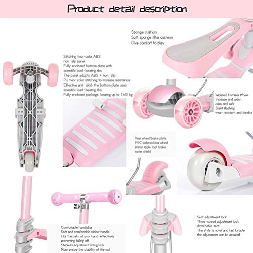 didiwei Nuevo Scooter para Niños Tres En Uno, Andador Multifuncional para Bebés, Scooter De Tres Ruedas De Moda con Asiento Móvil Y Ruedas Intermitentes (Color : Pink)