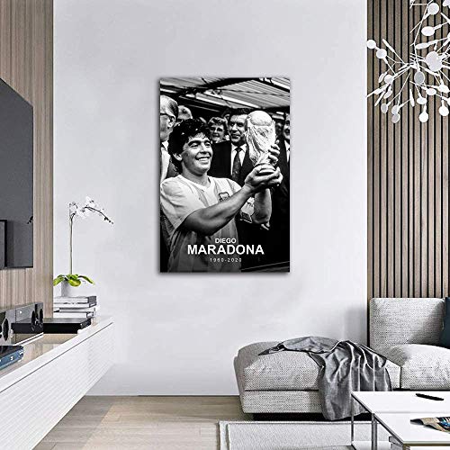 Diego Maradona - Lienzo decorativo con marco de madera, 40,6 x 60,9 cm, diseño de jugador de fútbol argentino, para decoración de habitación de niños y niñas, estirado y listo para colgar