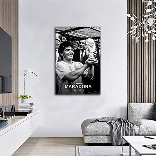 Diego Maradona - Lienzo decorativo con marco de madera, 40,6 x 60,9 cm, diseño de jugador de fútbol argentino, para decoración de habitación de niños y niñas, estirado y listo para colgar Diego Maradona - Lienzo decorativo con marco de madera, 40,6 x 60,9 cm, diseño de jugador de fútbol argentino, para decoración de habitación de niños y niñas, estirado y listo para colgar