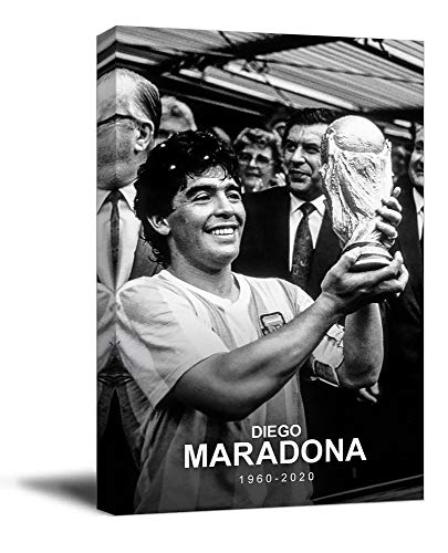 Diego Maradona - Lienzo decorativo con marco de madera, 40,6 x 60,9 cm, diseño de jugador de fútbol argentino, para decoración de habitación de niños y niñas, estirado y listo para colgar