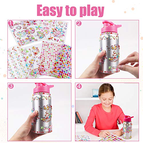 DigHealth DIY Botellas de Agua con Pegatinas, 500 ML Aluminum Botella Personalizada Sin BPA para Niña