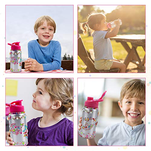 DigHealth DIY Botellas de Agua con Pegatinas, 500 ML Aluminum Botella Personalizada Sin BPA para Niña