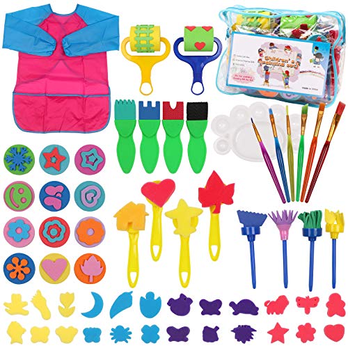 DigHealth Kits de Pintura Temprana Bricolaje, 58 Piezas Esponjas de Pintura para Niños, Aprendizaje Temprano para Niños Arte y Manualidades con Estampador Flor en Forma