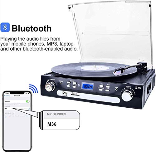 DIGITNOW! Tocadiscos Bluetooth con Estéreo Altavoces,33/45/78 RPM Apoyos Cassette/Radio/Vinilo a MP3 USB Codificación/Aux in DIGITNOW! Tocadiscos Bluetooth con Estéreo Altavoces,33/45/78 RPM Apoyos Cassette/Radio/Vinilo a MP3 USB Codificación/Aux in