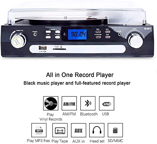 DIGITNOW! Tocadiscos Bluetooth con Estéreo Altavoces,33/45/78 RPM Apoyos Cassette/Radio/Vinilo a MP3 USB Codificación/Aux in