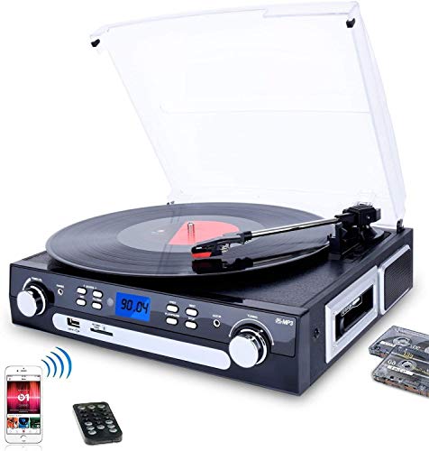 DIGITNOW! Tocadiscos Bluetooth con Estéreo Altavoces,33/45/78 RPM Apoyos Cassette/Radio/Vinilo a MP3 USB Codificación/Aux in DIGITNOW! Tocadiscos Bluetooth con Estéreo Altavoces,33/45/78 RPM Apoyos Cassette/Radio/Vinilo a MP3 USB Codificación/Aux in