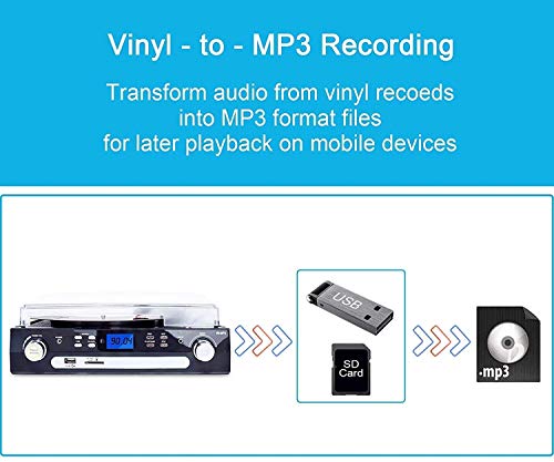 DIGITNOW! Tocadiscos Bluetooth con Estéreo Altavoces,33/45/78 RPM Apoyos Cassette/Radio/Vinilo a MP3 USB Codificación/Aux in DIGITNOW! Tocadiscos Bluetooth con Estéreo Altavoces,33/45/78 RPM Apoyos Cassette/Radio/Vinilo a MP3 USB Codificación/Aux in