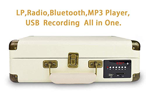 DIGITNOW! Tocadiscos Bluetooth de Cuero - Función Grabación, FM Radio, MP3,USB, SD, 3 velocidades, 33/45/78 RPM con Altavoces Incorporados